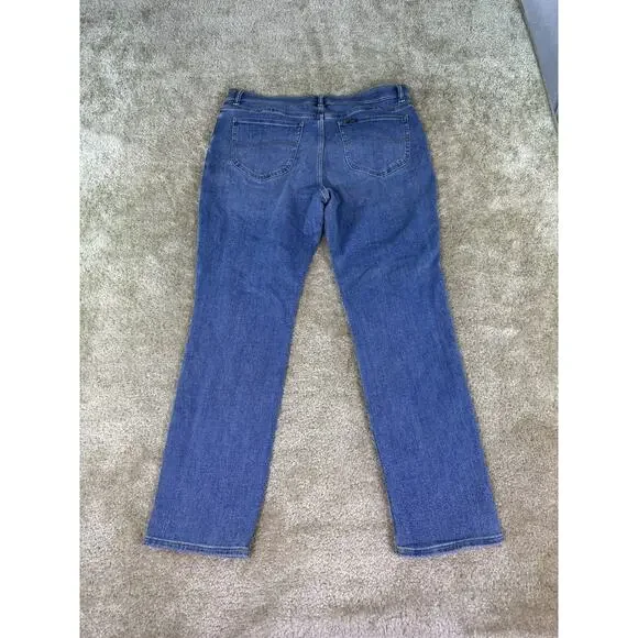 Lee Slim Fit Straight Leg Mid Rise Jeans Womens 14 Blue Denim Dark Wash D233 - Picture 4 of 14